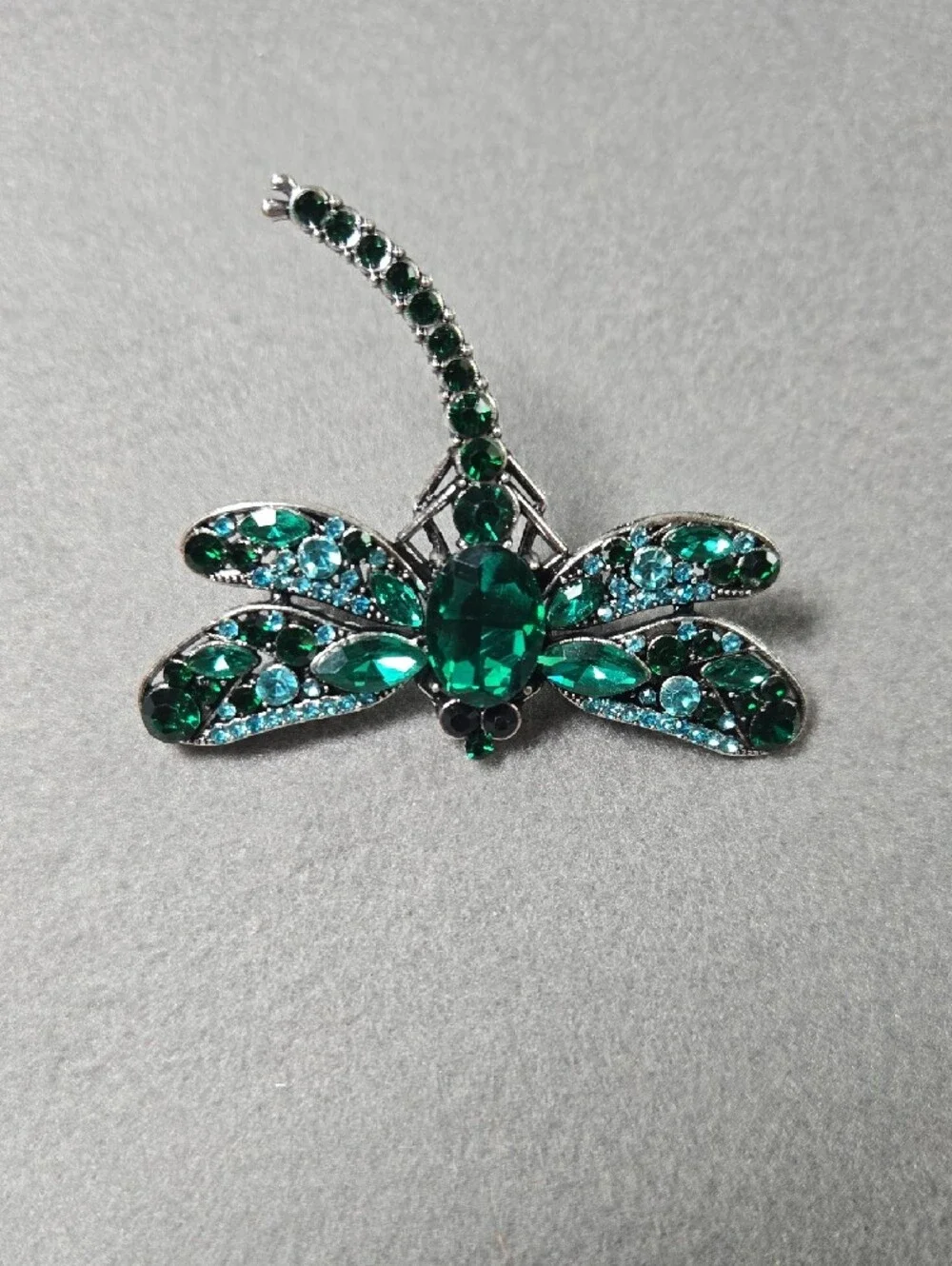 Emerald and Teal Dragonfly Crystal Brooch